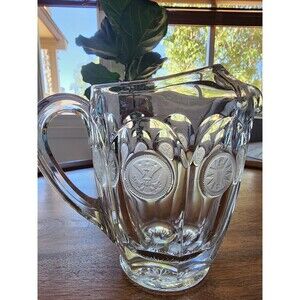 Fostoria Crystal Glass Pitcher 6.5" Tall 1887 Eagle & Torch Coin 1958-1981